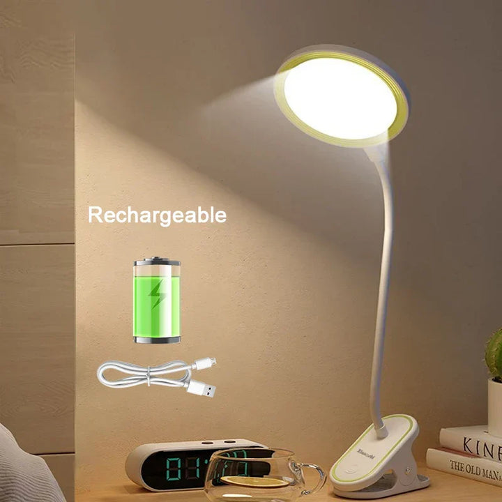 ClipLuma LED Table Lamp | USB Rechargeable | 3 Brightness Levels | Eye-Friendly | With Clip Mount | Kalsten