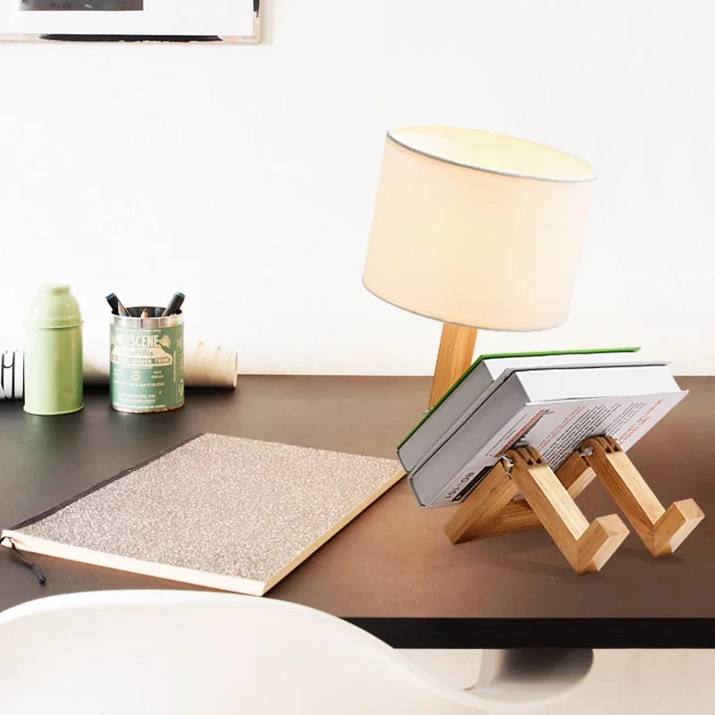 Wooden Table Lamp with Book Holder - RutanFlex | Kalsten