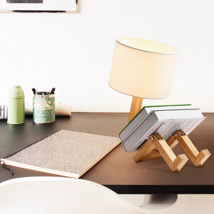 Wooden Table Lamp with Book Holder - RutanFlex | Kalsten