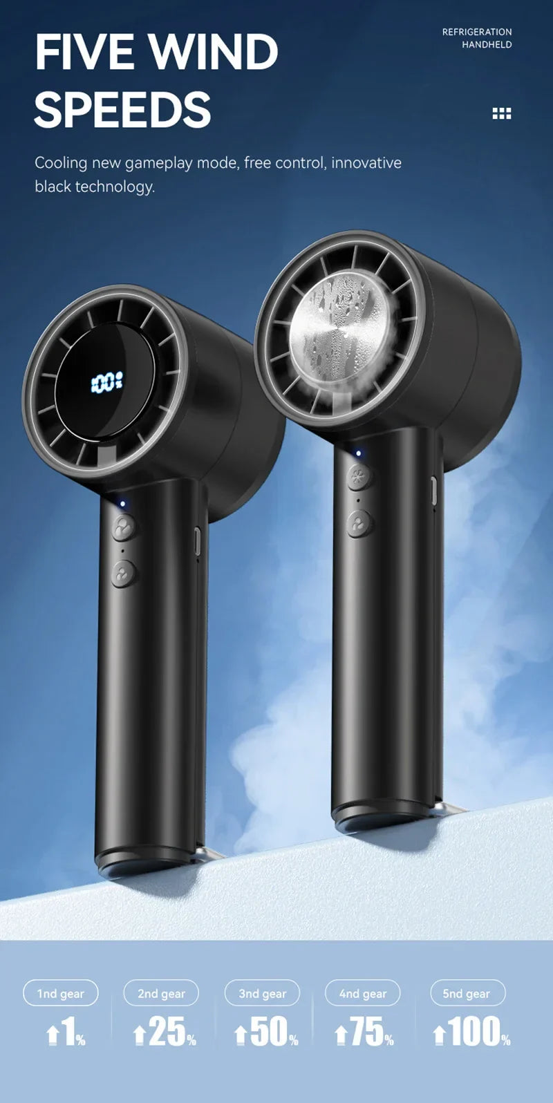 Silent High-Speed USB Handheld Fan – Portable Small Fan with LED Display, High Wind Power, and Cooling Air Conditioner Function | Kalsten