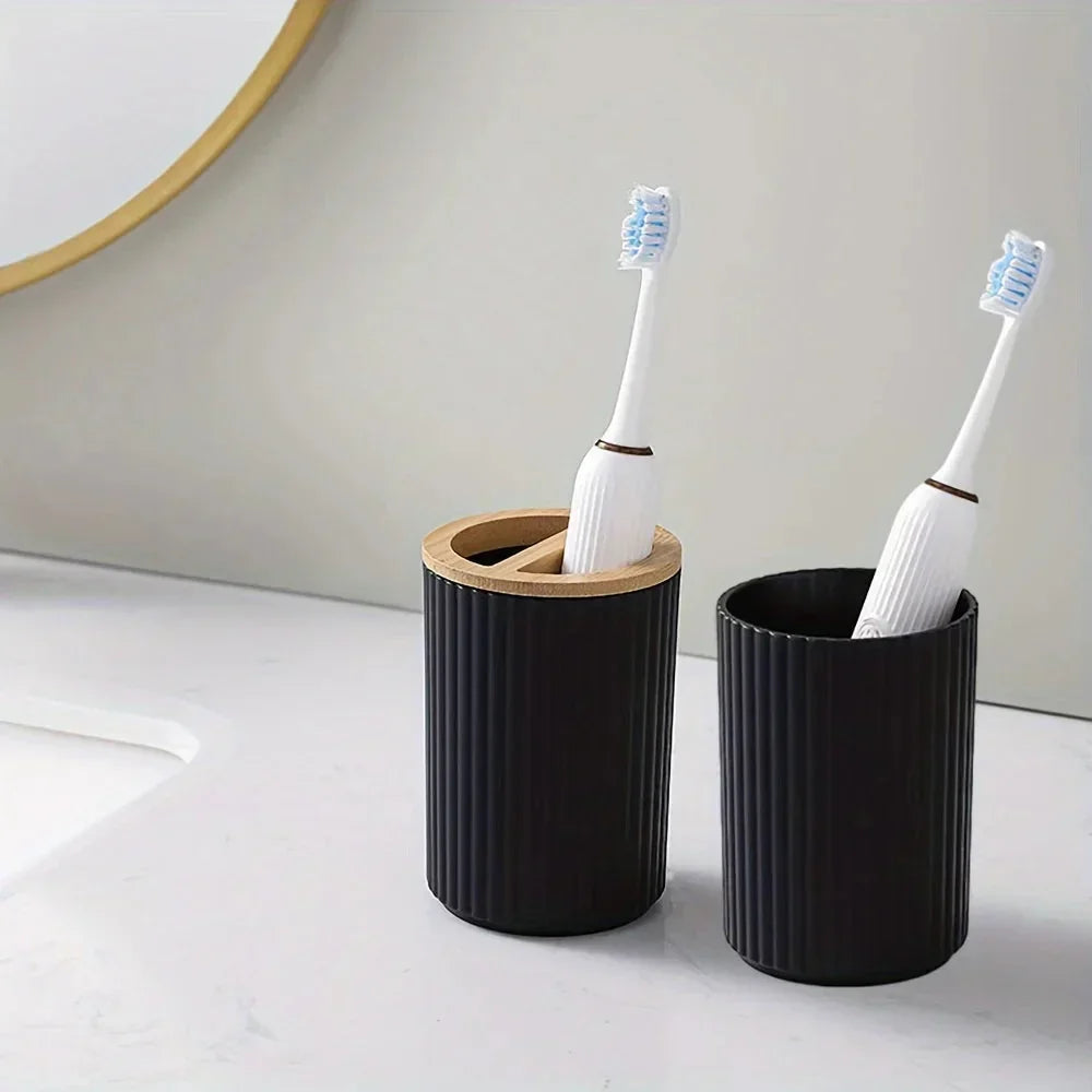 6-piece bathroom set with bamboo accents | Kalsten