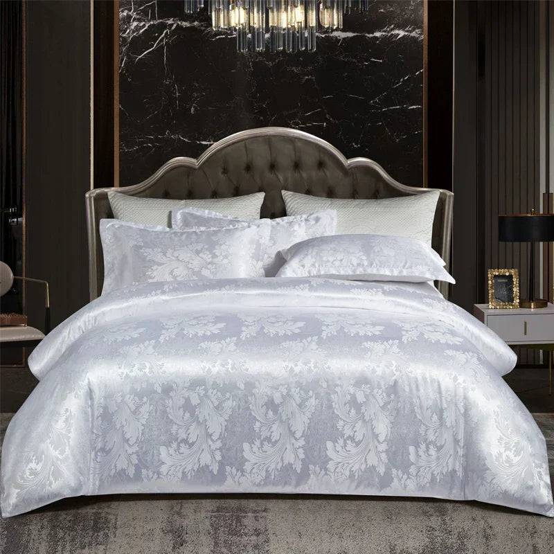 Kalsten | Luxurious Satin Rayon Jacquard Duvet Cover in Gold & Blue