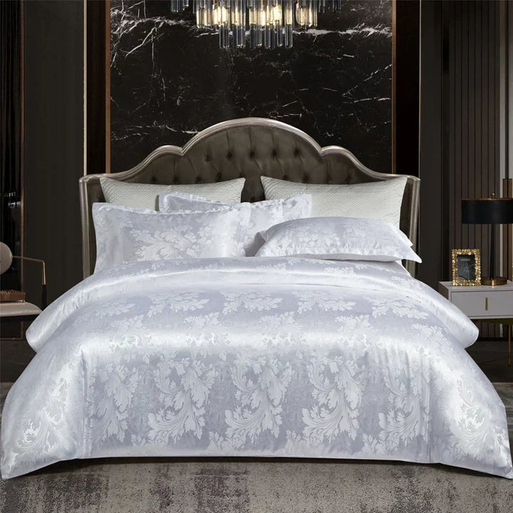 Kalsten | Luxurious Satin Rayon Jacquard Duvet Cover in Gold & Blue