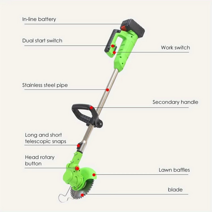 Battery String Trimmer 600W, 51" Adjustable String Trimmer and Brush Cutter with 8 Blades and Two 24V Batteries