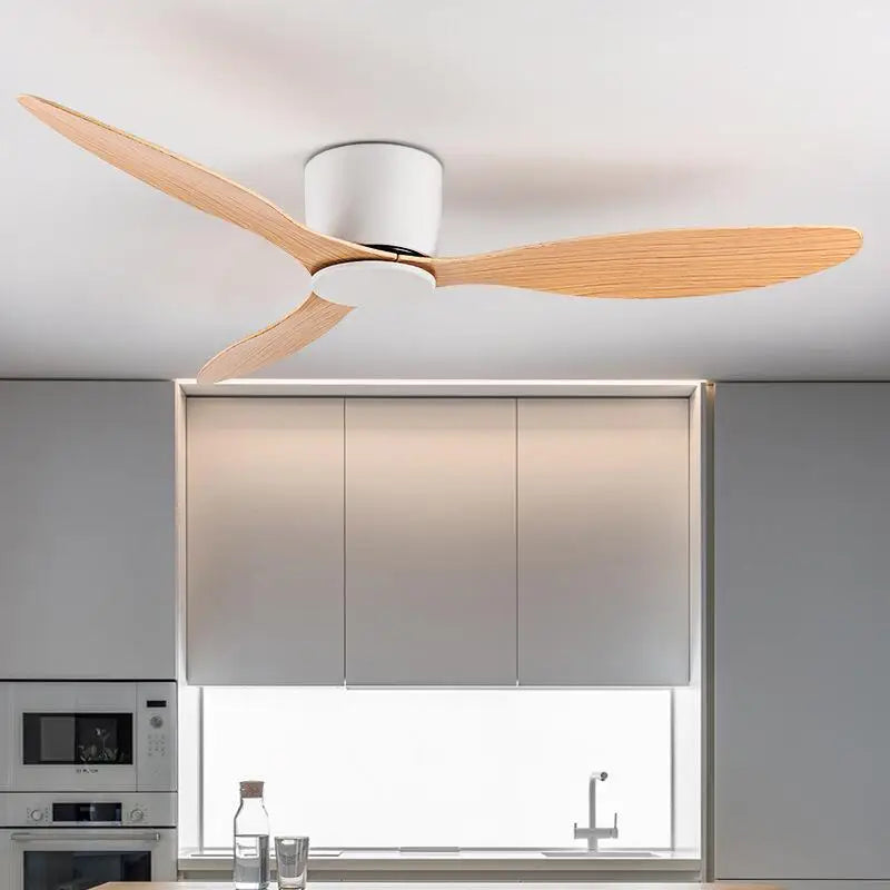 42-52 Inch Ceiling Fans with DC Motor — Remote Control Low Profile Cooling Fans, No Light, White Wood & Black Options | Skanto