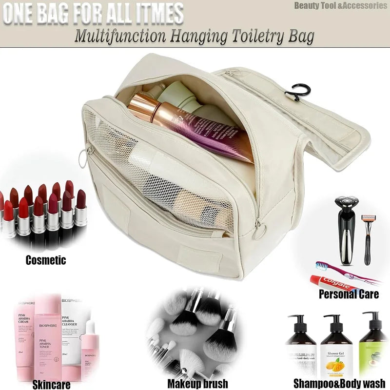 Kalsten | Travel toiletry bag for hanging | 6 compartments & moisture compartment | Compact & versatile | Water-repellent polyester