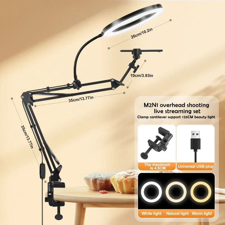 Kalsten | LumiFlex LED ring light with flexible arm & phone holder | 3 light colors & USB connection | Perfect for livestream, video & selfie