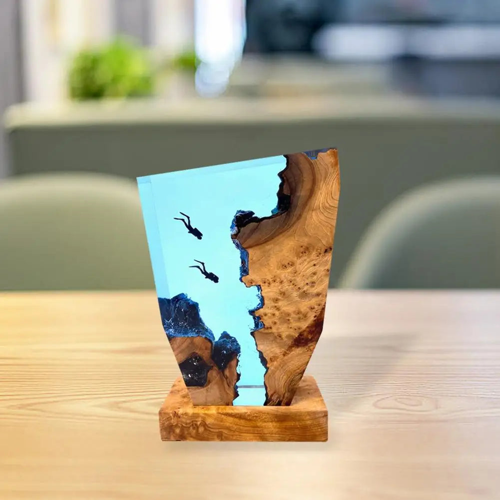 LED Ocean Diver Table Lamp – Epoxy Resin Wood Décor Lamp with Karst Landscape | Kalsten
