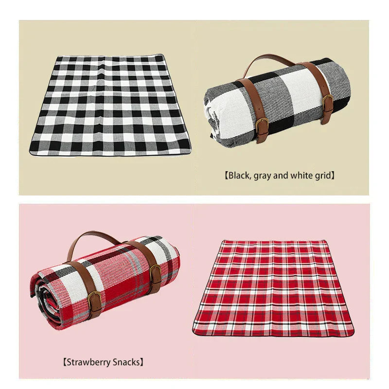 Waterproof picnic blanket with leather carrying strap | Kalsten