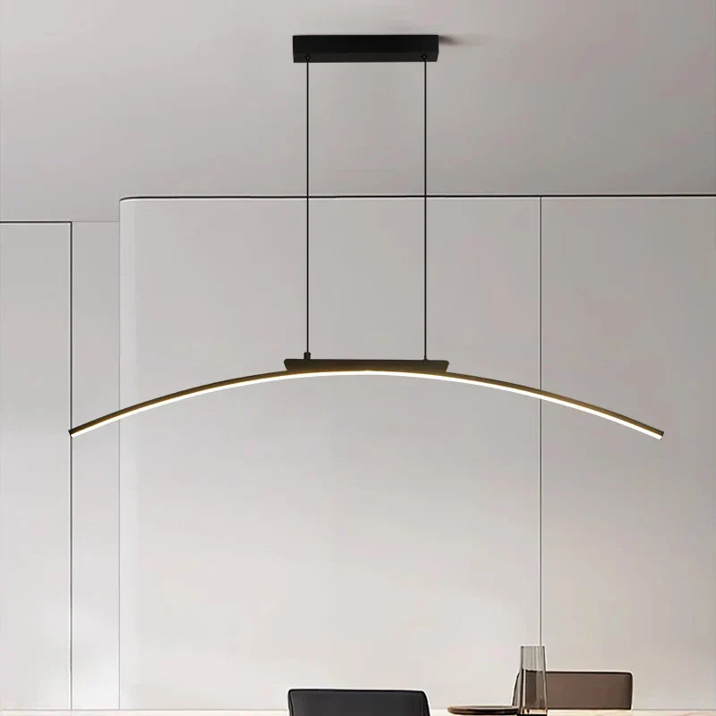 Modern Contemporary LED Dining Room Pendant Light | Sleek Arc Hanging Lamp, Adjustable Brightness | Kalsten