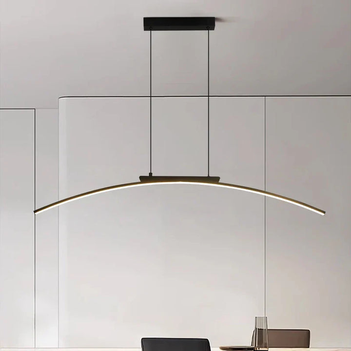 Modern Contemporary LED Dining Room Pendant Light | Sleek Arc Hanging Lamp, Adjustable Brightness | Kalsten