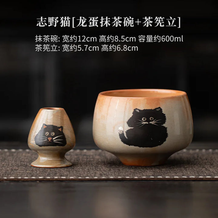 Variant image for Matcha Tea Set Cat Design 4 Pieces Bamboo Whisk Ceramic Bowl-4