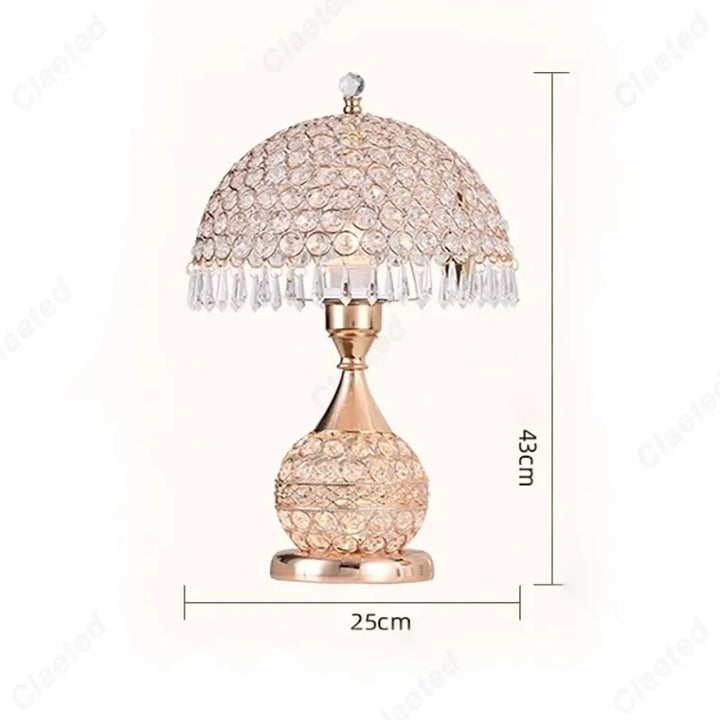 Luxury European Style LED Table Lamp with Fabric Lampshade & Crystal Base – Warm Romantic Bedroom Bedside Light | Kalsten