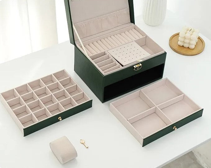 Lockable Multi-Layer Leather Jewelry Box Kalsten