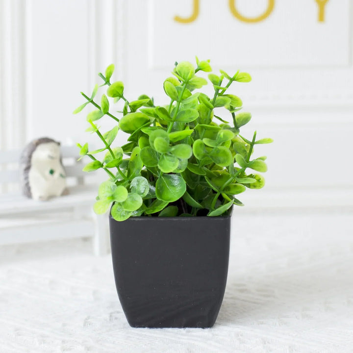 Kalsten | Leafora Artificial Eucalyptus Plant in Black Pot | Mini Decorative Plant | For Table, Bathroom & Office