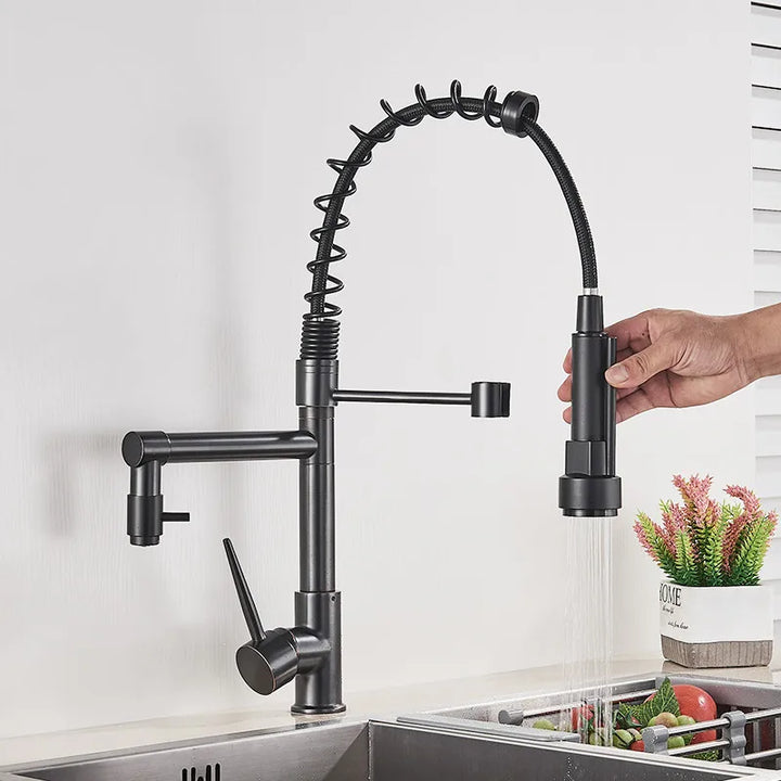 Retractable Faucet with Double Spout – Flexible Faucet for Sink, High Pressure, Swivel, Ideal for Modern Kitchens, Easy Installation | Kalsten