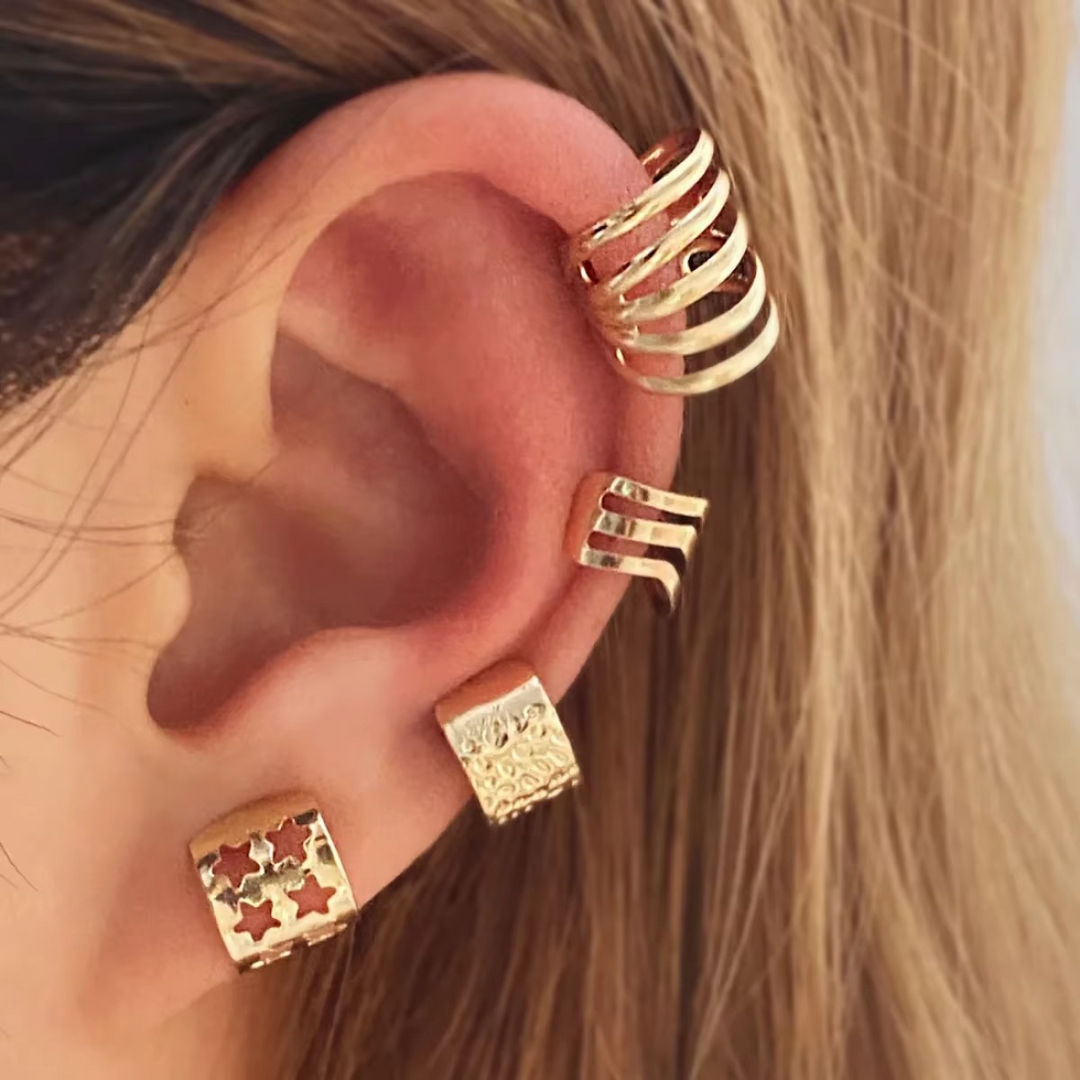 Kalsten | Elegant Gold Leaf Clip-On Ear Cuff Set for Women