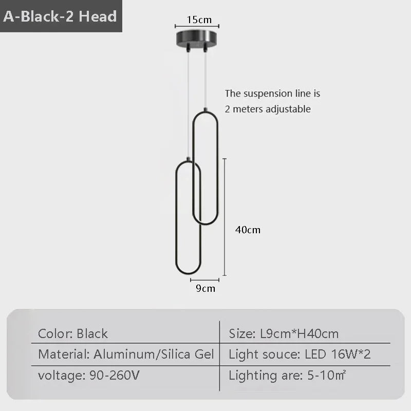 Modern LED Pendant Light – Black and Gold Hanging Lamp for Bedroom, Living Room, and Dining Room – Stylish Indoor Ceiling Light Fixture | Kalsten