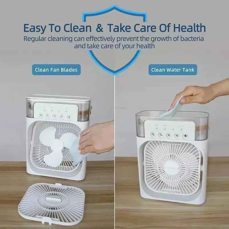 3-in-1 Mini Air Cooler Fan – Portable Household Air Conditioner with LED Night Light, Humidifier, and Adjustable Air for Home & Office | Kalsten