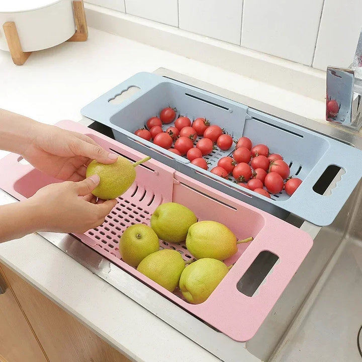 FlexDrain Draining Basket Kitchen – Adjustable Sink Organizer | Auto Drain & Fruit Vegetable Dryer | Space-saving Kitchen Accessory | Kalsten