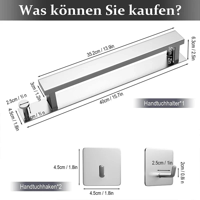 Modern Self-Adhesive Towel Rack - in Silver and Black Kalsten