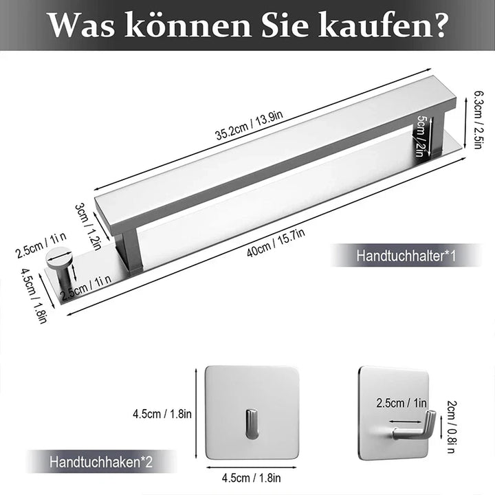 Modern Self-Adhesive Towel Rack - in Silver and Black Kalsten