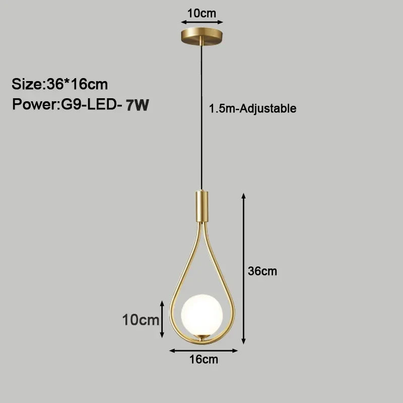 Modern LED Pendant Light – Nordic Frosted Glass Ball Chandelier with G9 Bulb for Bedroom, Living Room, and Dining Room | Kalsten