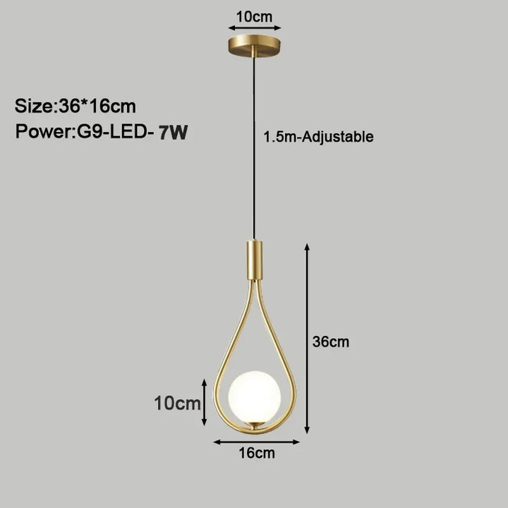Modern LED Pendant Light – Nordic Frosted Glass Ball Chandelier with G9 Bulb for Bedroom, Living Room, and Dining Room | Kalsten