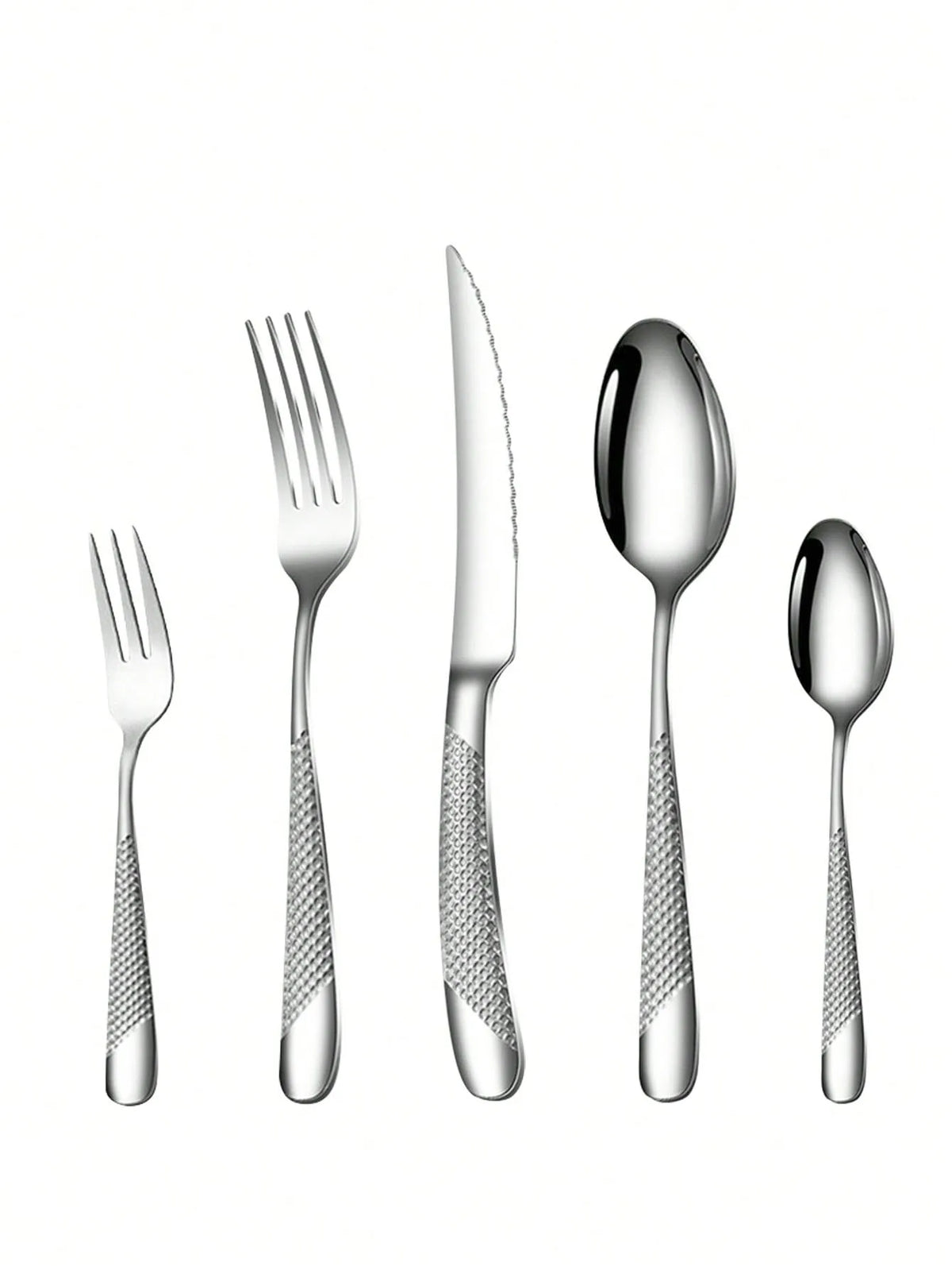 Skanto | High-Quality Stainless Steel Silver Star Diamond Cutlery Set - Includes Knife, Fork, Spoon & Dessert Fork & Spoon - 6-Piece/30-Piece Options