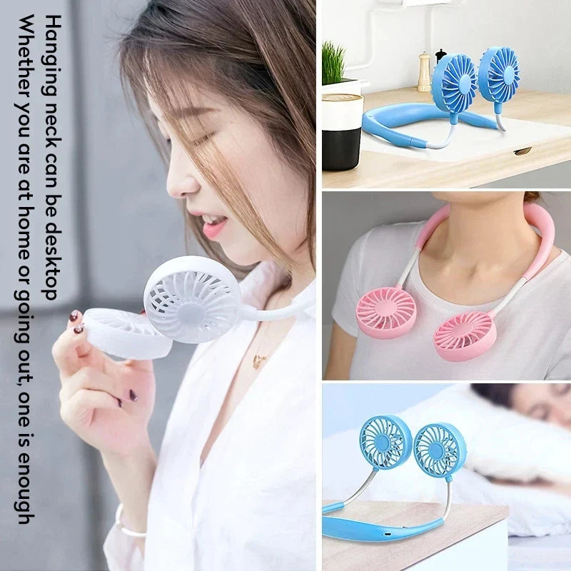 USB Portable Hands-Free Neck Fan - Rechargeable Mini Sports Fan, 3-Speed Adjustable Dual Fan for Home Office & Outdoor Use | Kalsten