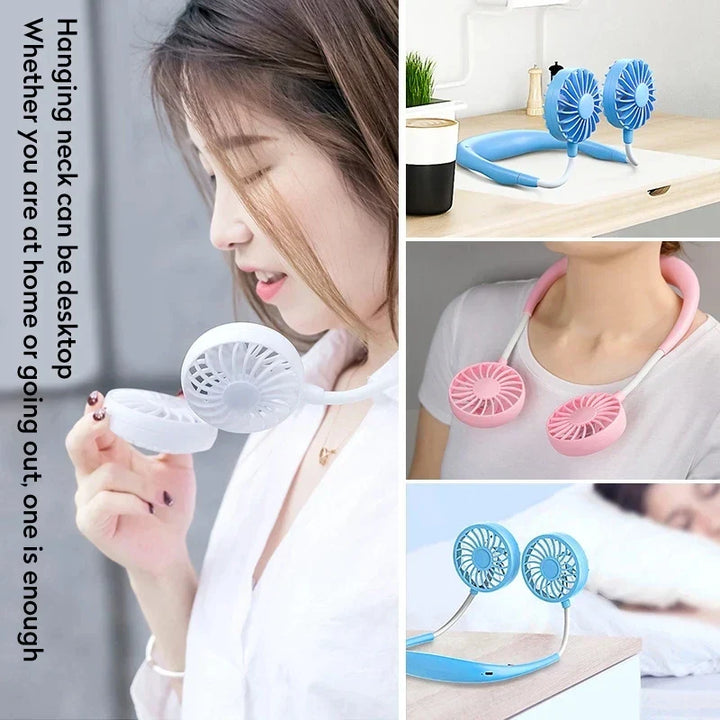 USB Portable Hands-Free Neck Fan - Rechargeable Mini Sports Fan, 3-Speed Adjustable Dual Fan for Home Office & Outdoor Use | Kalsten