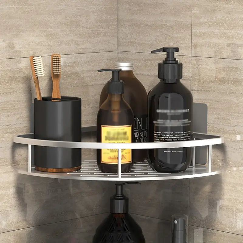 Skanto | Wall-Mounted Bathroom Storage Holder: No-Drill Corner Cabinet Shower Caddy - WC Shampoo Organizer, Bathroom Shelves