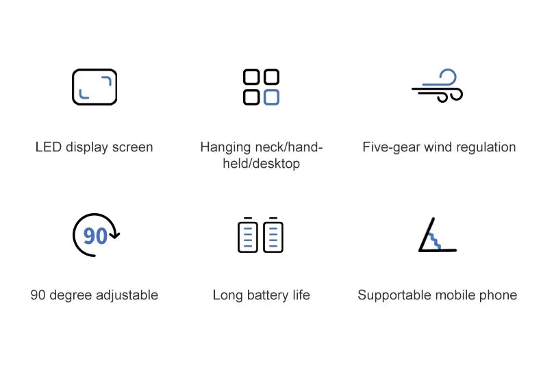 5000mAh Handheld Mini Fan – Wireless USB Rechargeable Portable Fan with Digital Display, Phone Holder, 5-Speed Foldable Neck Hanging Fan | Kalsten