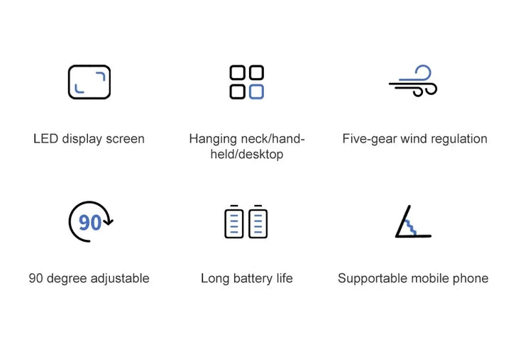 5000mAh Handheld Mini Fan – Wireless USB Rechargeable Portable Fan with Digital Display, Phone Holder, 5-Speed Foldable Neck Hanging Fan | Kalsten
