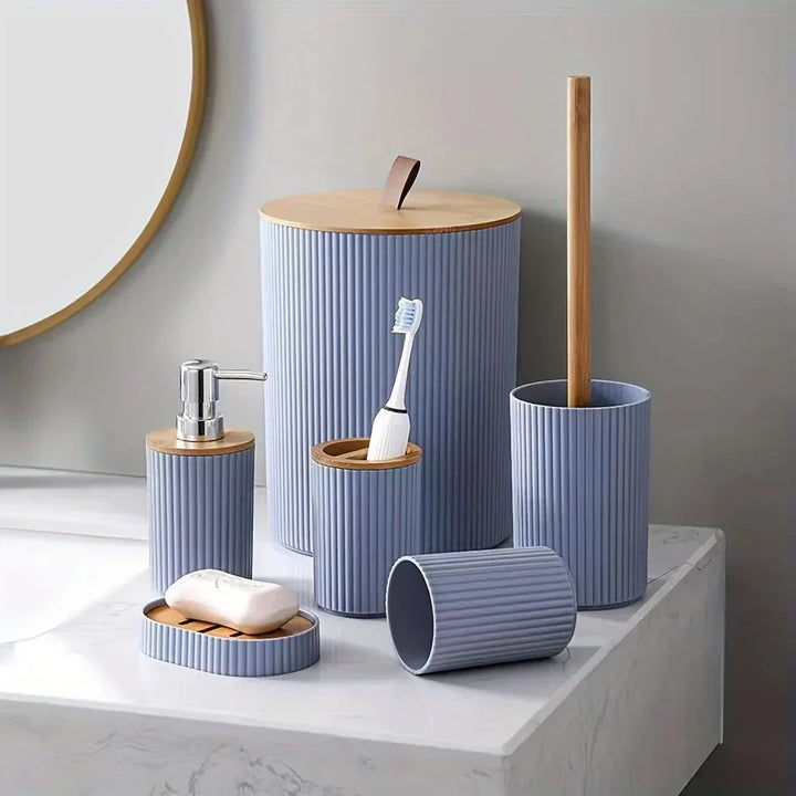 6-piece bathroom set with bamboo accents | Kalsten