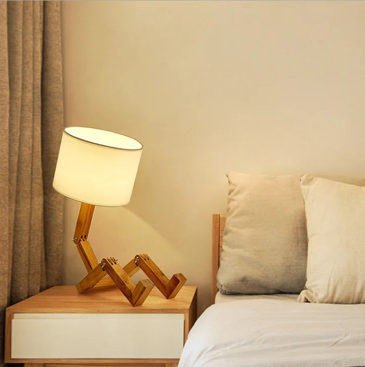 Playful Robot Table Lamp - made of Sustainable Wood for Creative Spaces Kalsten