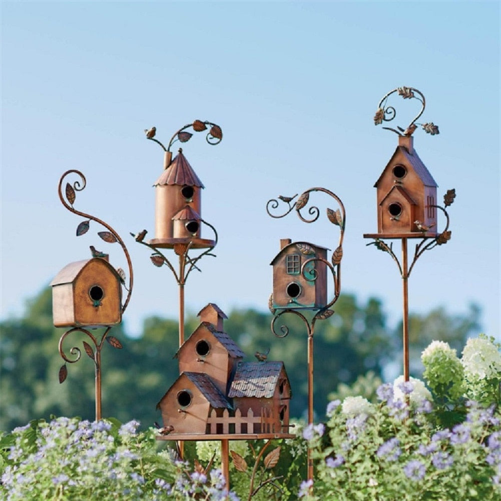 Kalsten | Metal Art Birdhouse on Garden Stake - FeatherNest