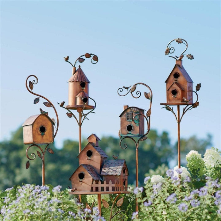 Kalsten | Metal Art Birdhouse on Garden Stake - FeatherNest