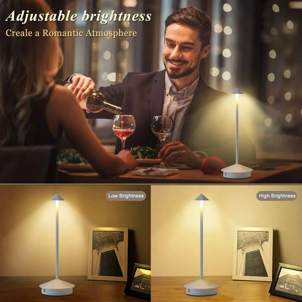 Brehn | Rechargeable Table Lamp Creative Dining Room Touch LED Hotel Bar Coffee Pina Pro Table Lamp Table Lamp Decorative Desk Lamp