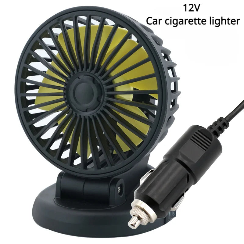 360° Adjustable Car Fan - 3-Head Automotive Electric Fan - USB/12V/24V - 2 Speeds - Silent Cooling for Home, Desk, Office & Car | Kalsten