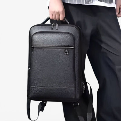 Skanto | Elegant Leather Backpack for Men/Women with USB Port for Laptop and Everyday Use, 15.6 Inch, Black