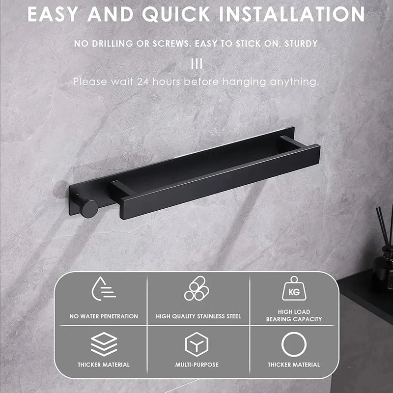 Modern Self-Adhesive Towel Rack - in Silver and Black Kalsten