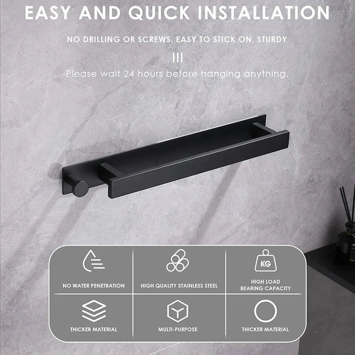 Modern Self-Adhesive Towel Rack - in Silver and Black Kalsten