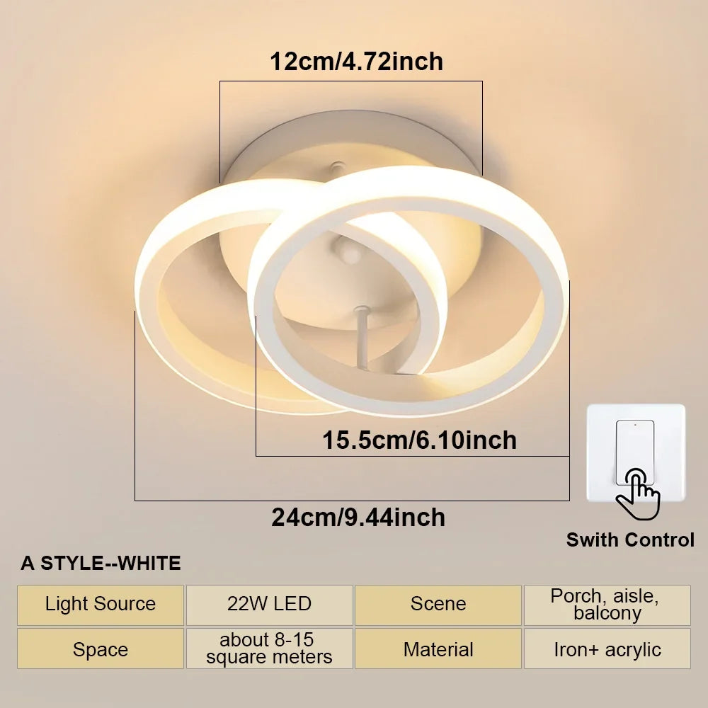 Modern LED Aisle Ceiling Light – 2-Ring Surface-Mounted Lighting Fixture for Hallway, Balcony, and Indoor Spaces | Kalsten