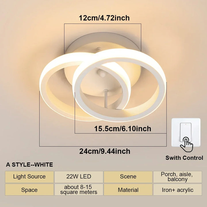 Modern LED Aisle Ceiling Light – 2-Ring Surface-Mounted Lighting Fixture for Hallway, Balcony, and Indoor Spaces | Kalsten