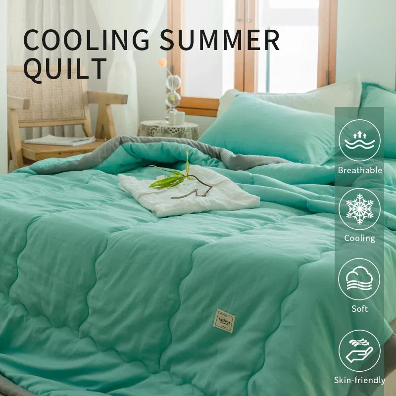 2024 Japanese Cotton-Polyester Summer Quilt – Lightweight, Washable, Skin-Friendly Solid Color Quilt | Kalsten