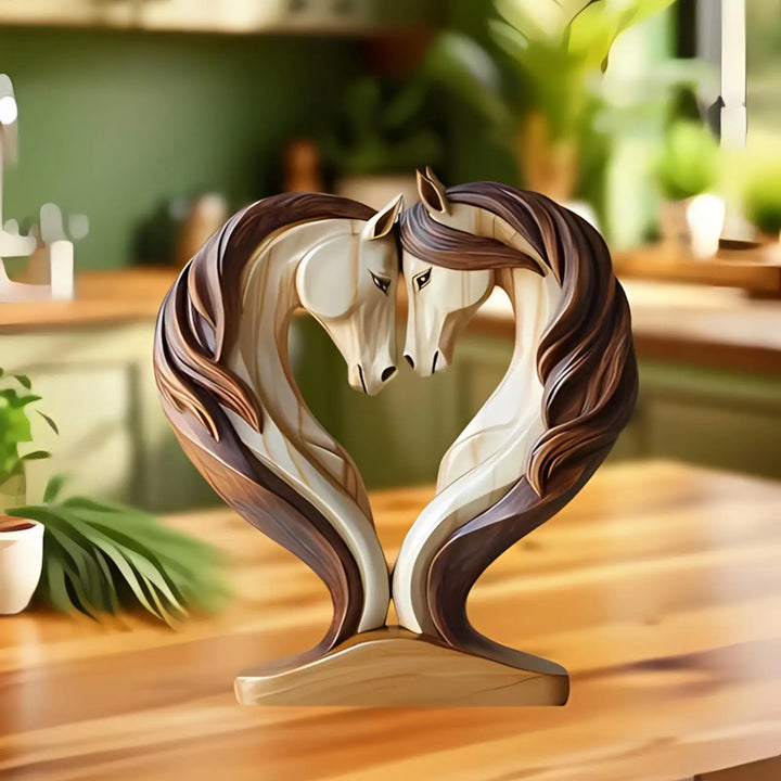 Kalsten | Equora Horse Sculpture | Horse Sculpture Wood | 2D Design in Embrace Pose | Decoration for Living Room, Office & Children's Room