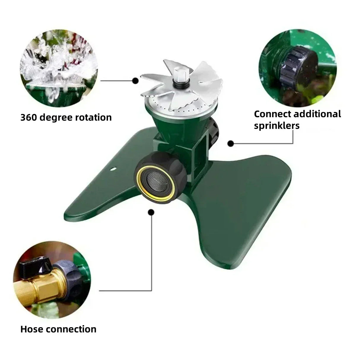 BowLift | 360-Degree Automatic Rotating Metal Lawn Sprinkler – Effective Garden Watering Spray Head