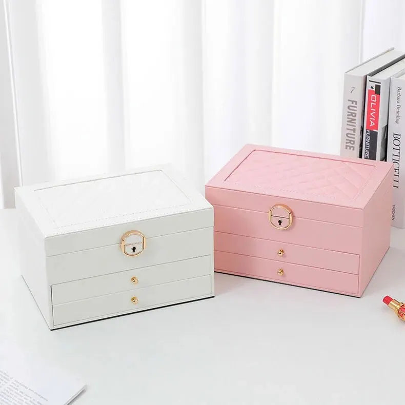 Lockable Multi-Layer Leather Jewelry Box Kalsten