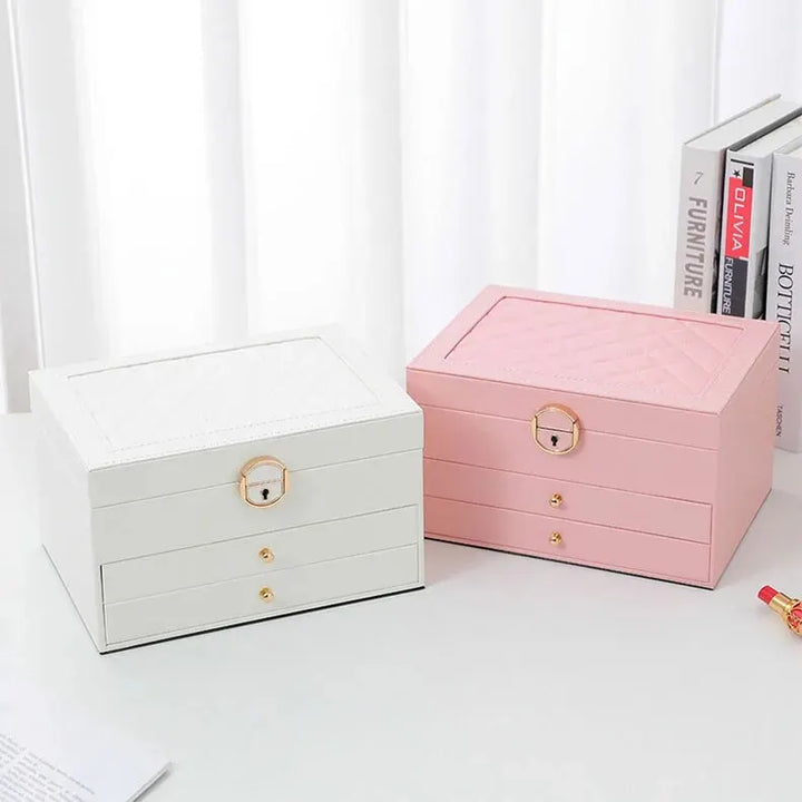 Lockable Multi-Layer Leather Jewelry Box Kalsten